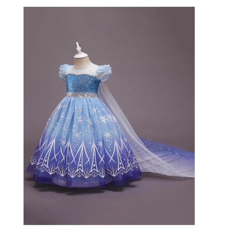 Elsa Die Eiskönigin 2 Kostüm für Kinder, Set mit Perücke, Schmuck und Accessoires, Eisprinzessin, Premium-Stoff, 5-6 Jahre/120 cm, Blau/Lila/Weiß