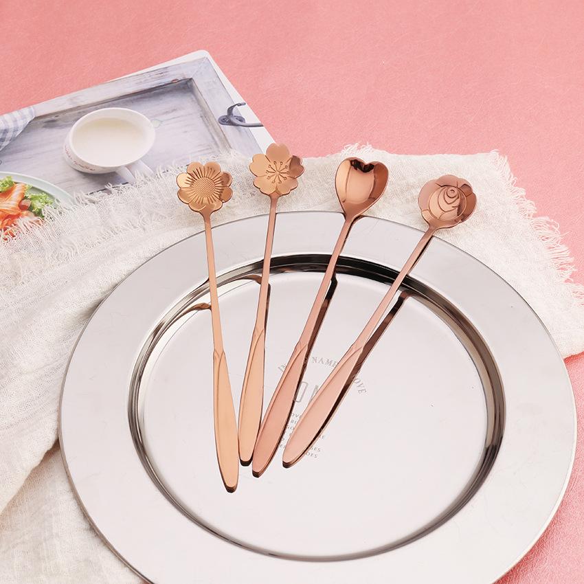 HANYANG Cherry Blossom Spoon Creative Stainless Steel Ice Spoon Long Handle Coffee Mug Stirring Spoon Creative Flower Spoon