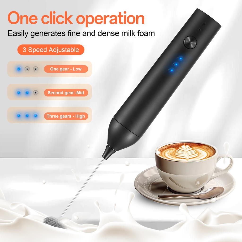 Electric Milk Frother Rechargeable Handheld Foam Maker 3 Levels Speed Adjustable Standable Whisk for Coffee Cream Egg