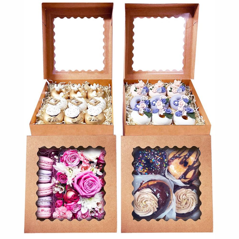 6pcs Treat Boxes with Window Paper Gift Box Treat Boxes Square Gift Packing Box for Gift Giving Party Wedding Anniversary Multipurpose Flip Top