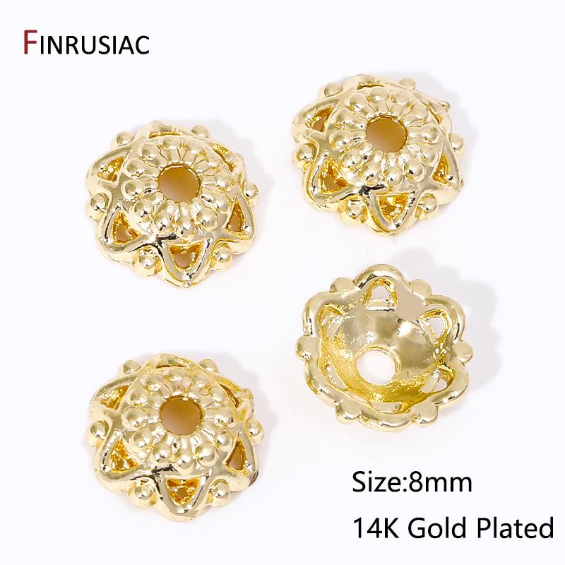 

14K/18K Gold Plated Brass Hollow Out Flower Shape Filigree Cone End Beads Caps For DIY Jewelry Making Findings Supplies 20 pieces