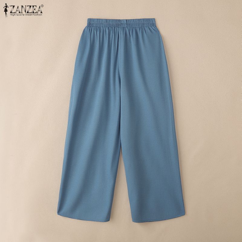 ZANZEA Women Casual Elastic Waist Loose Floral Embroidery Cropped Pants