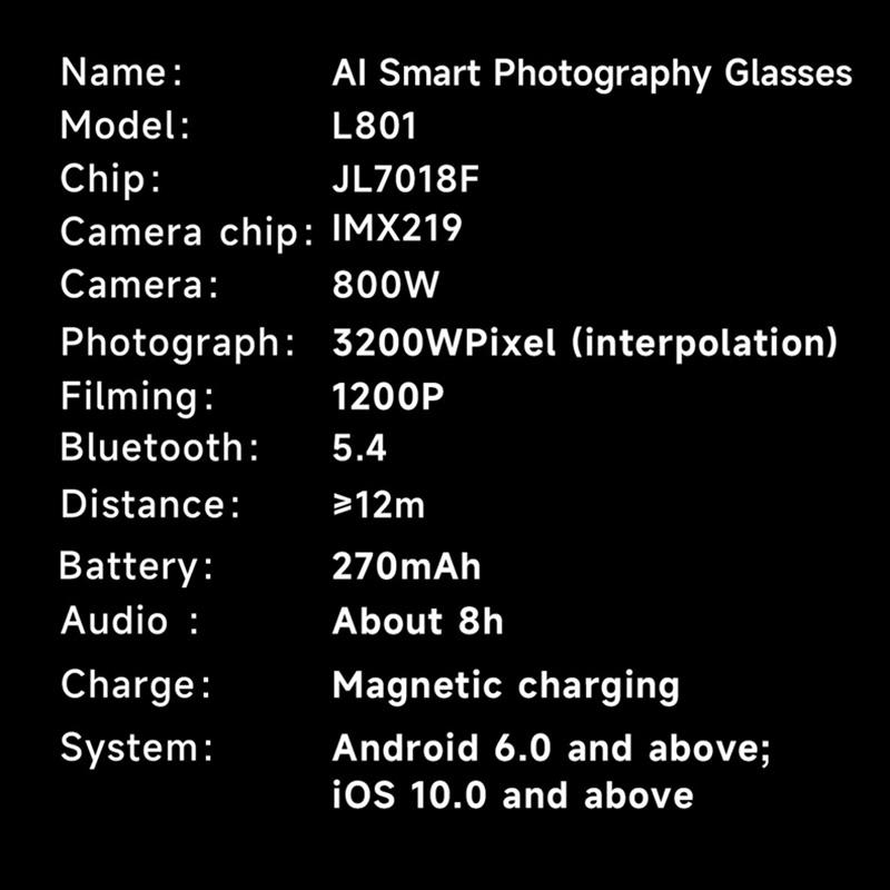 Smart Glasses 1200P HD Photo Video Recording 800W Camera AI Voice ChatGPT Glasses Bluetooth Call Music Player Wearable Multifunctional Sport Sunglass