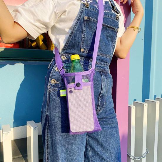 Držák na láhev s vodou s nastavitelným ramenním popruhem Přenosný nosič láhve ze síťoviny Outdoor Camping Cyklistika Crossbody Pouzdro na láhev na vodu