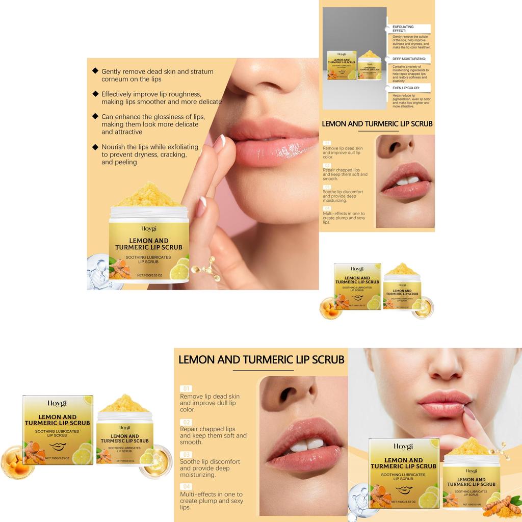 Hoygi Ginger Turmeric Lemon Lip Scrub Nourishing Hydrating Exfoliating Balm 100g For Soft Moist Lips