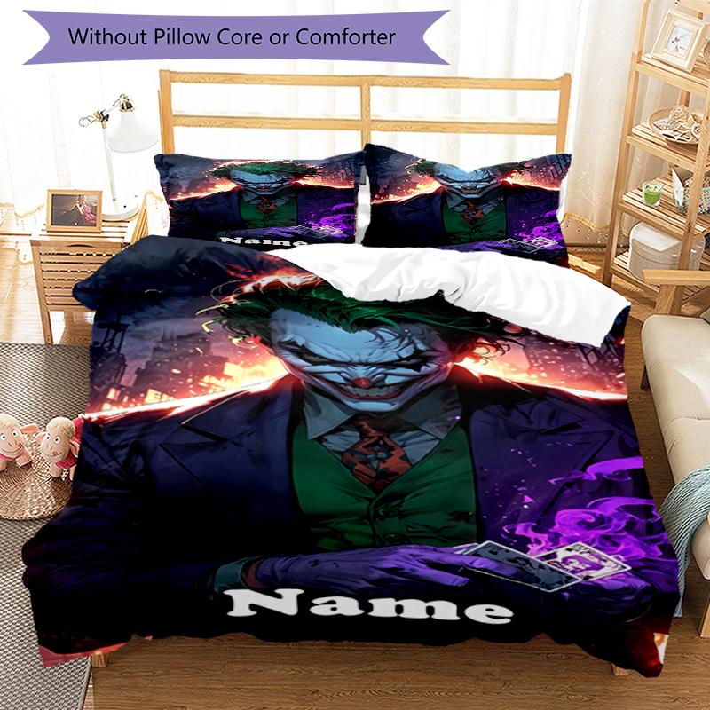 3pcs Custom Name Joker Bedding Set Duvet Cover Closure Includes 1 Duvet Cover & 2 Pillowcases, Soft and Comfortable for All Seasons.