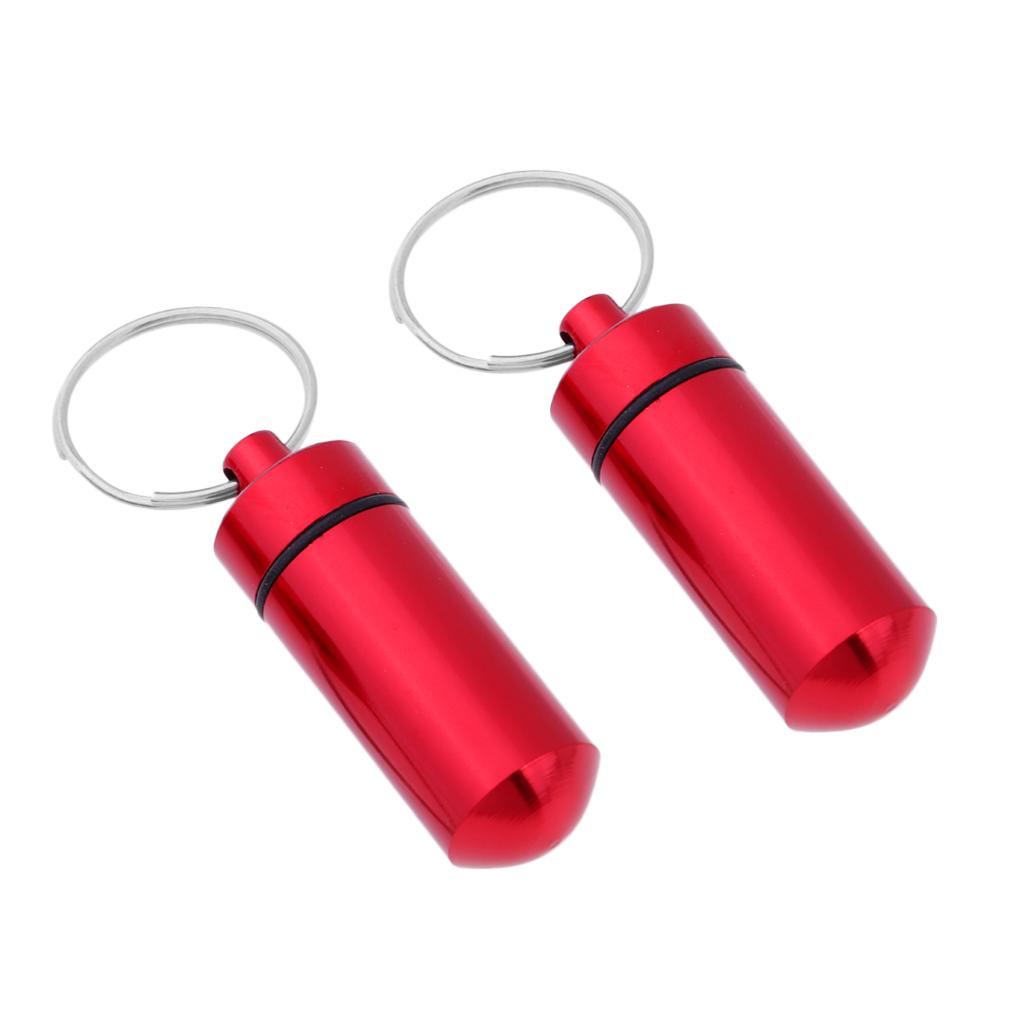 2Pcs Waterproof Keychain Pill Holder Organizer Camping - Red, Round