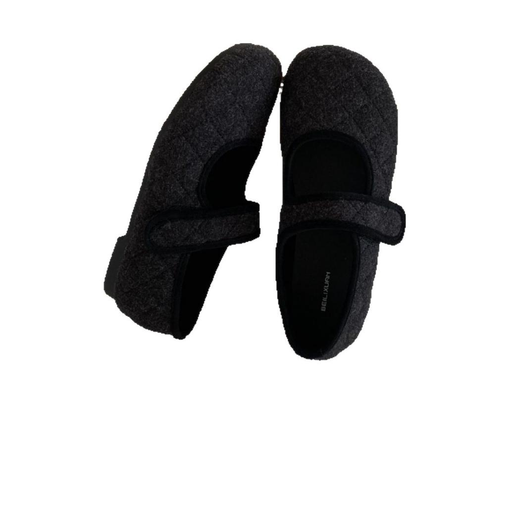 2025 Vintage Suede Rhombus Velcro Shallow Mouth Mary Jane Shoes Late Evening Wind Gentle Soft Bottom Versatile Lazy Bread