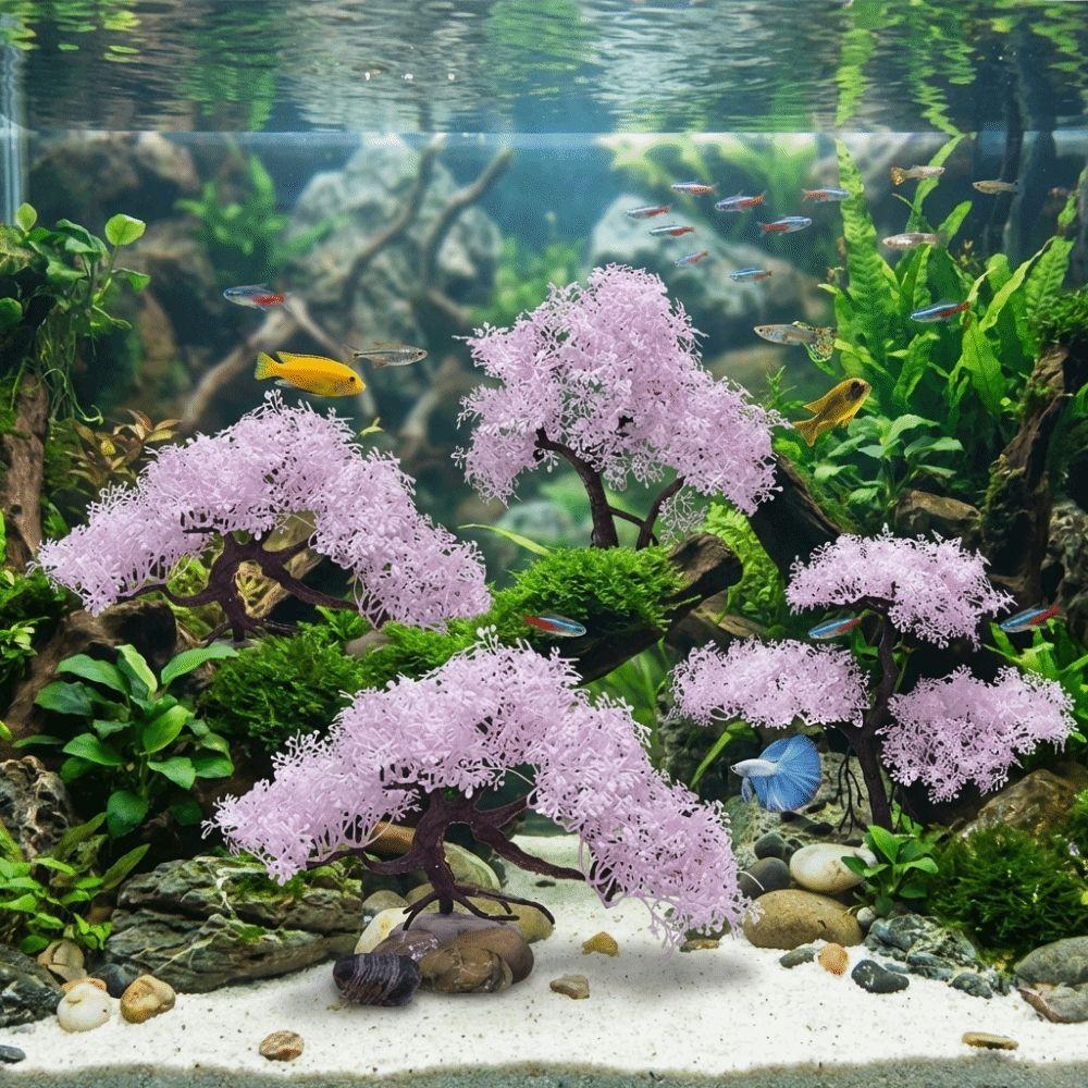 Realistic Aquarium Cherry Blossom Underwater Scene Artificial Plant Landscape Tree  Office Decor