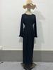 Pleated Maxi Dress Long Flared Sleeves Fitted Waist Elegant Women's Party Dress Casual Ankle-Length