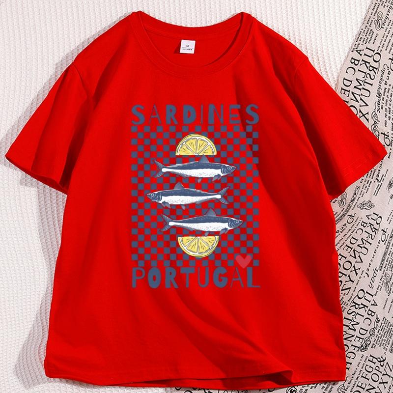 Vintage Sardines Graphic Tee Unisex Unisex Summer Portugal Coastal Comfort Tshirt Beach Shortsleeved Round Neck Tshirt Clothes