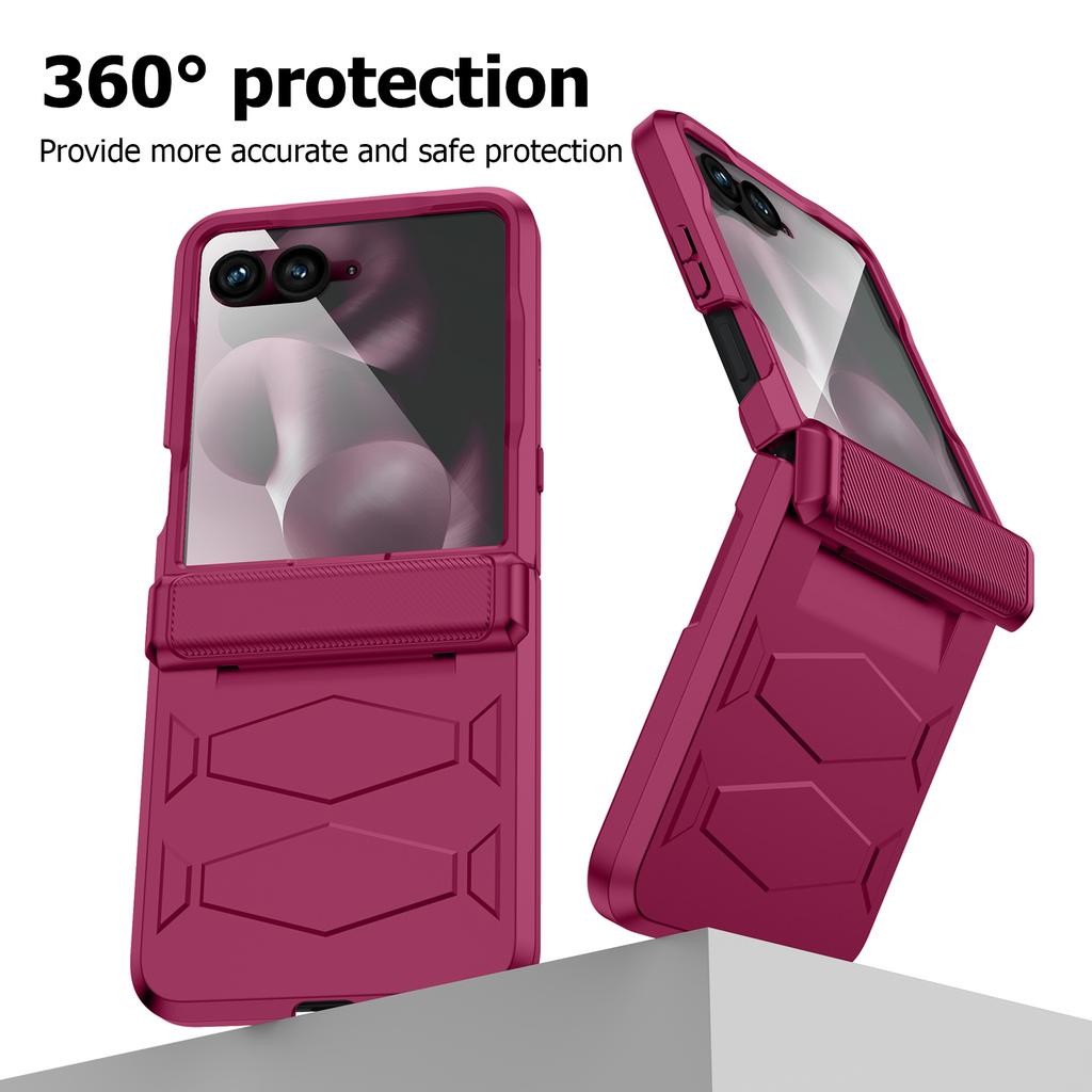 For Motorola Razr Ultra 2025 / Razr Ultra 2026 Case with Hinge Protection, Built-in Screen Protector Shockproof All-Inclusive Phone Cover-Rose Red