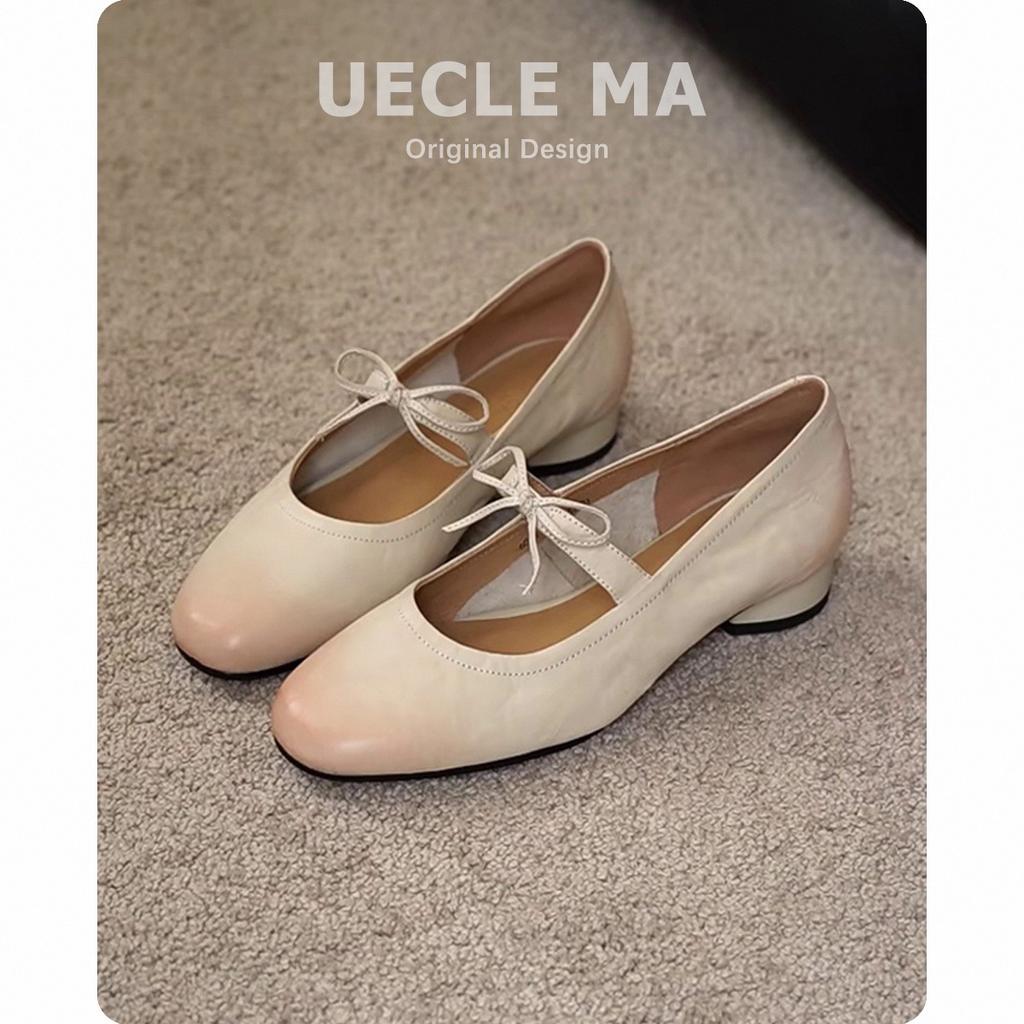 Super soft lambskin~ Retro French single shoes women's medium thick heel bow light mouth beautiful not tired Mary Jane shoes