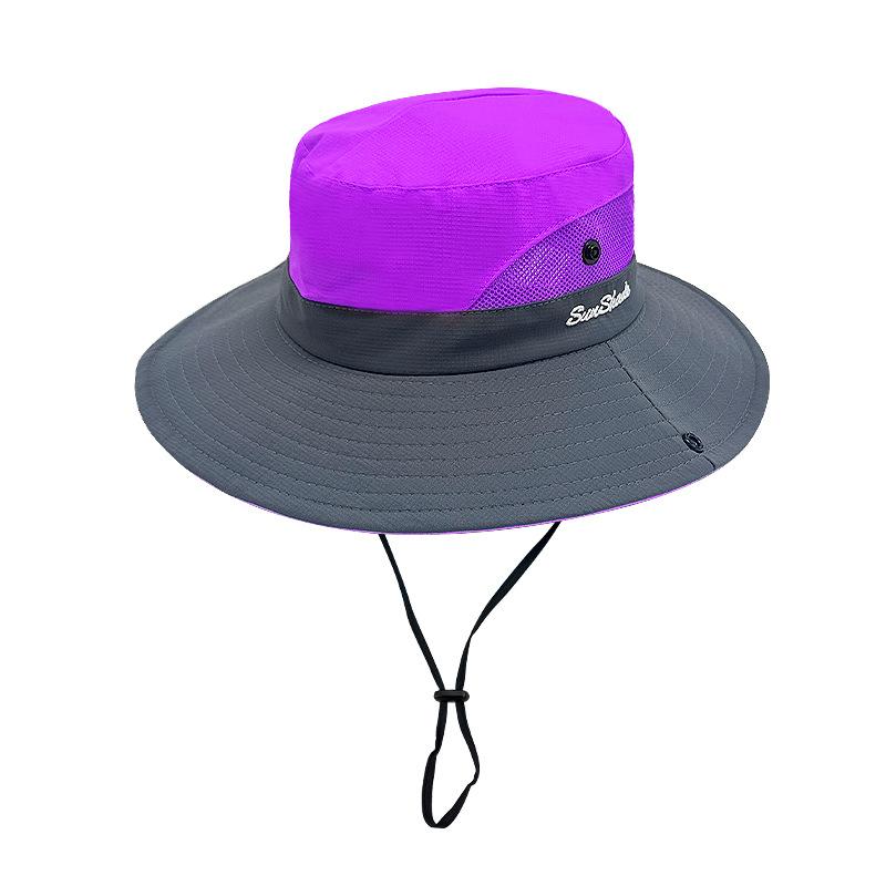 Outdoor Herren und Damen Urlaubs Fischerhut Sommer Sonnenhut Camping Bergsteigen Gesicht Pferdeschwanz Sonnenschutzhut M（56-58cm） purple