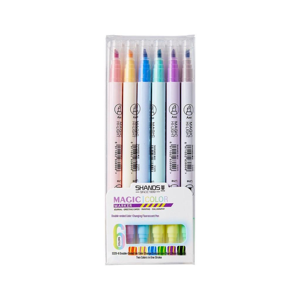 Shan Zhi Double-Headed Color-Changing Fluorescent Highlighter Pen - 12 Colors for Students
