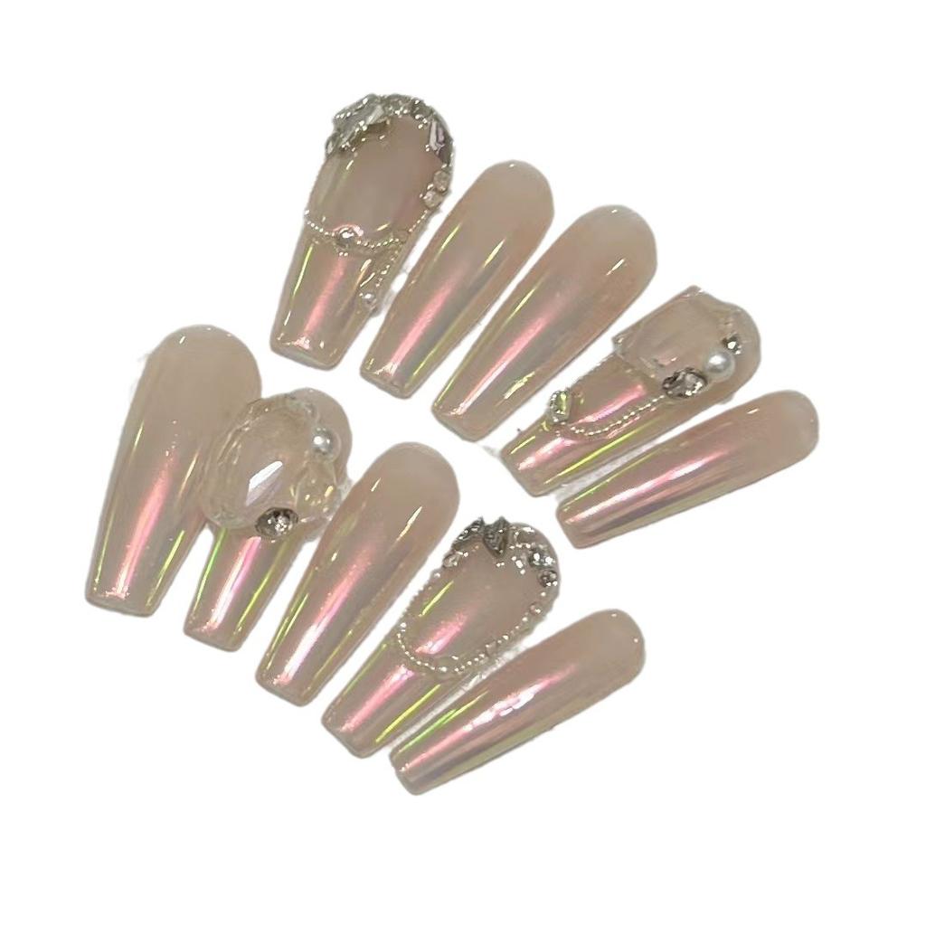 Elf Princess Wearing Armor Plate Handmade Aurora French Magic Mirror Powder Manicure Finished Product Repeatable Armor Plate