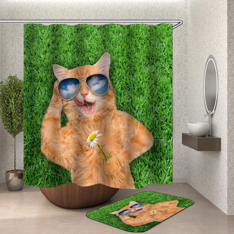 Sprchový závěs Cartoon Cat 3D koupelnové sprchové závěsy nepromokavý látkový sprchový závěs legrační sprchový závěs nebo podložka