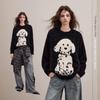 UNIFREE Contrast Dog Pattern Loose Pullover Sweater