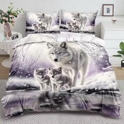 White Wolf Dekbedovertrek Set Fantasy Dier Patroon Beddengoed Set, Wolf Dekbedovertrek Alle Seizoenen Voor Slaapkamer Tiener Slaapkamer Decor