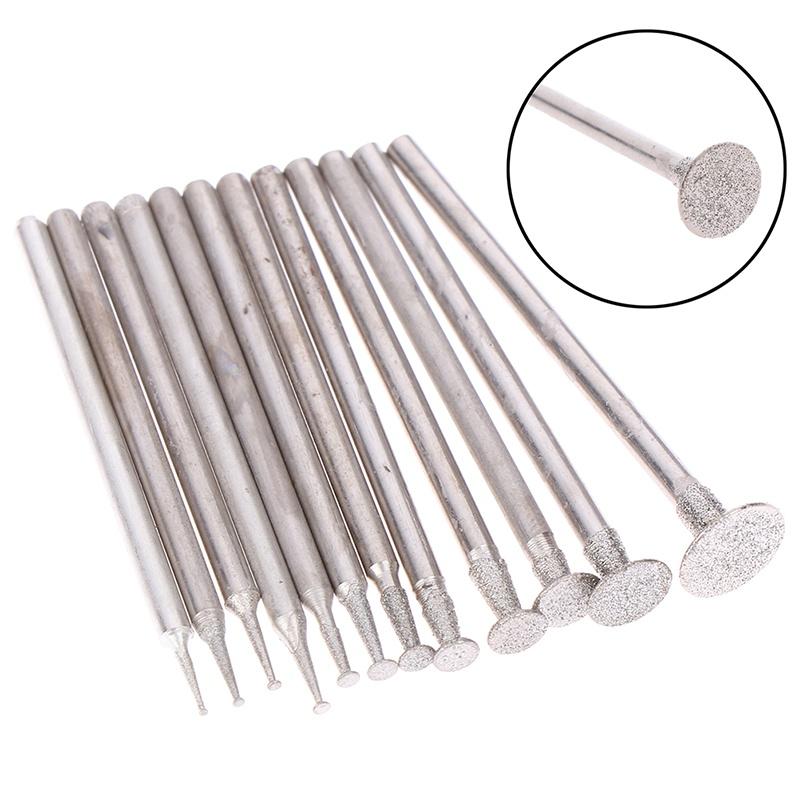 12Pcs 2.3 Shank Diamond Grinding Burr Needle Point Engraving Carving Polishing Glass Jade Stone Drill Bit Rotary Tool Set.