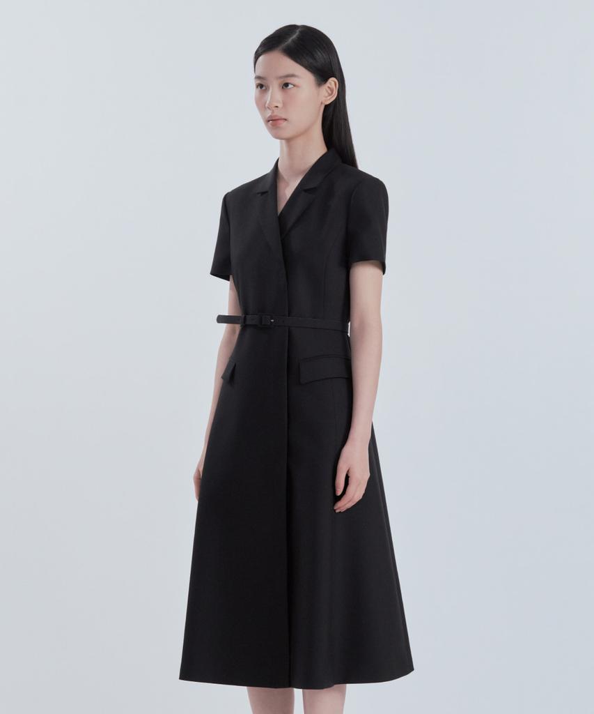 Mausolleum Jenn Long Belted Half-Sleeve Dress - Black