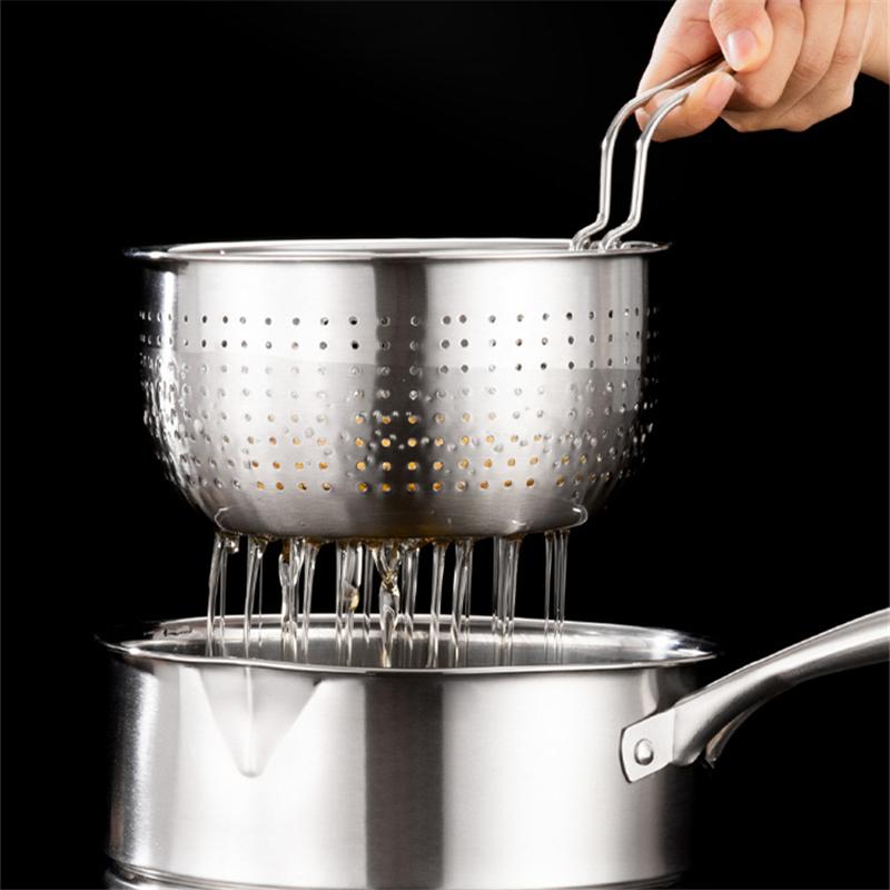 Stainless Steel Foldable Handle Frying Basket Kitchen Handheld Colander Noodles French Fries Sieve Oil Strainer Cooking Tools