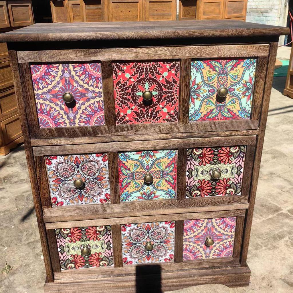 Retro Massivholz Kommode mit fünf Schubladen für Schlafzimmer oder Wohnzimmer