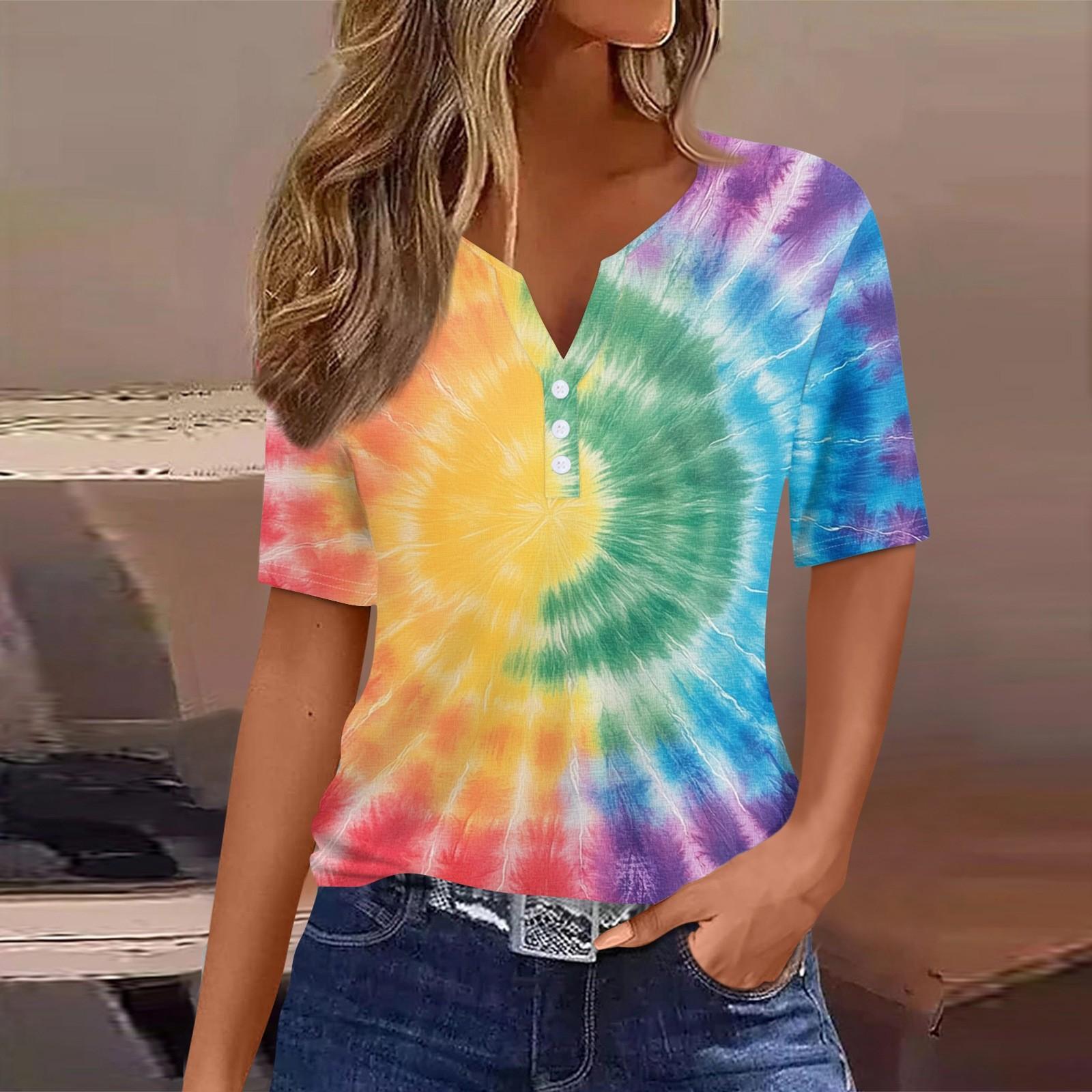 

Женская футболка с принтом на пуговицах, короткий рукав, туника, повседневная мода на выходные, базовый топ с V-образным вырезом XXL