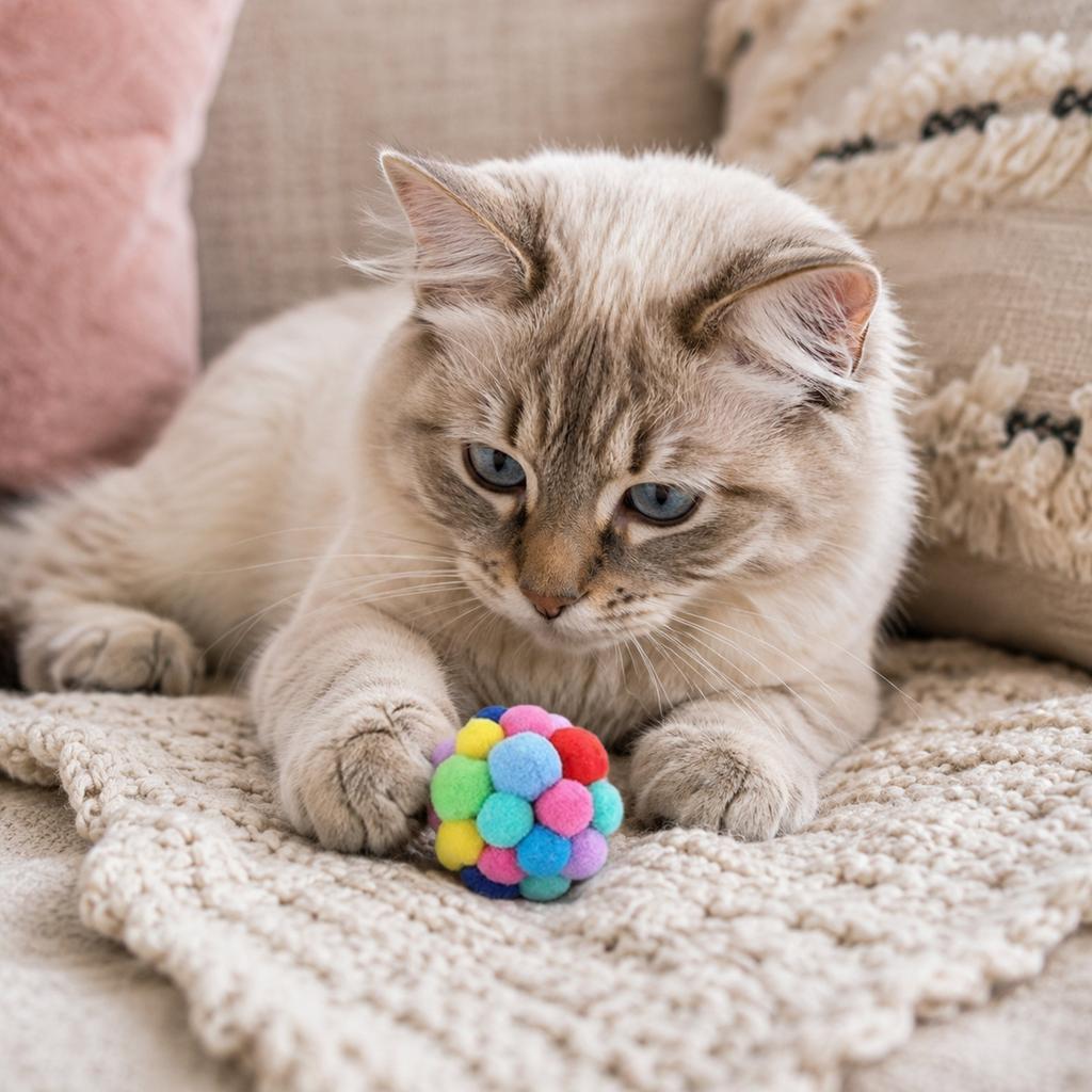 Interactive Plush Cat Toy Ball with Bell Durable Soft Texture for Pet Play and Entertainment Suitable for Indoor Use