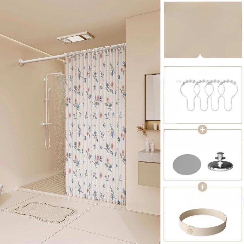 

Разделение сухой и влажной зон, складная шторка для душа для ванной, водонепроницаемая, перегородка с магнитным притяжением, без карниза 80x180cm