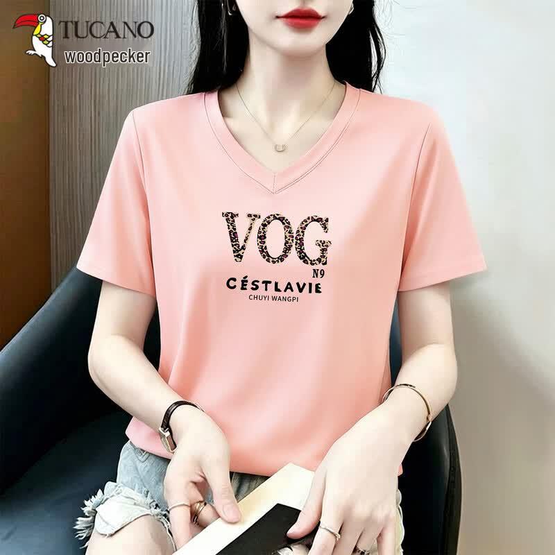 TUCANO Women s V-Neck Cotton Short Sleeve T-Shirt 4XL светло-розовый