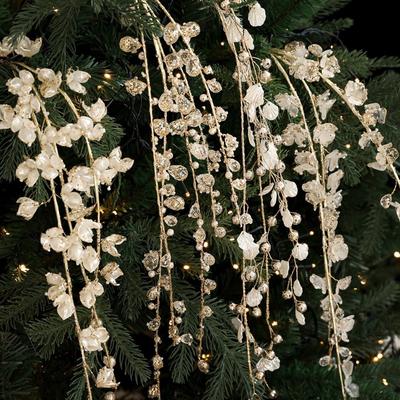 35-40cm Christmas Crystal Pendants Realistic Handmade Imitation Pearl Chain Glitter Bead String Vine Xmas Tree Ornaments