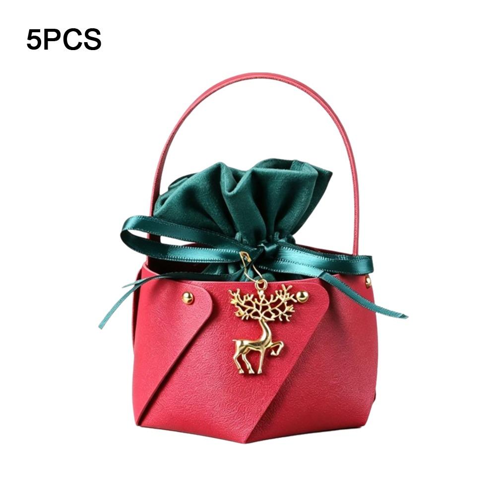 Red Green Design Christmas Gift Bags Flannel Fabric Leather Handled Bags Candy Bags  Wedding Favors