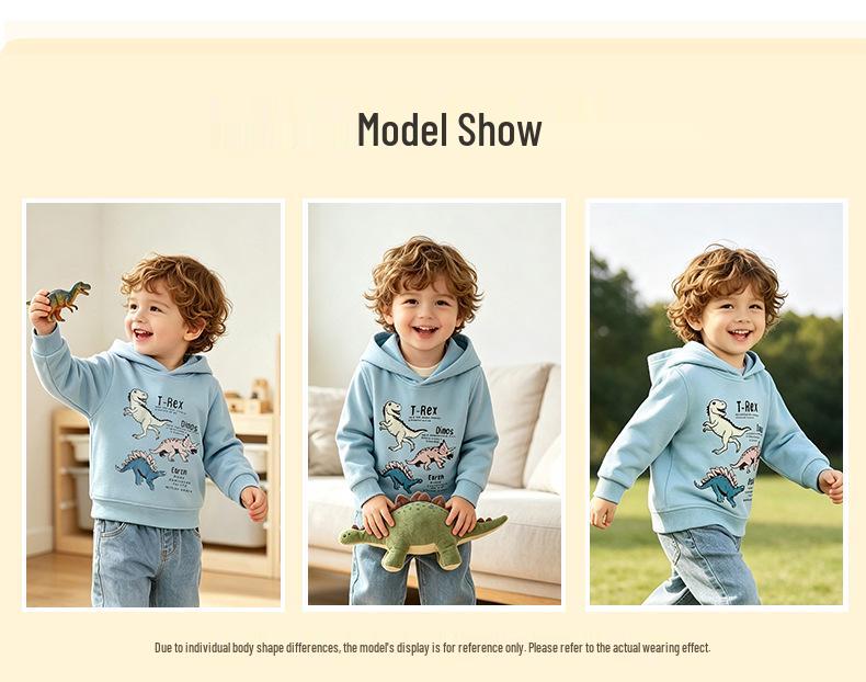 Boys' Trendy Dinosaur Print Hoodie for Autumn/Winter (Ages 26)