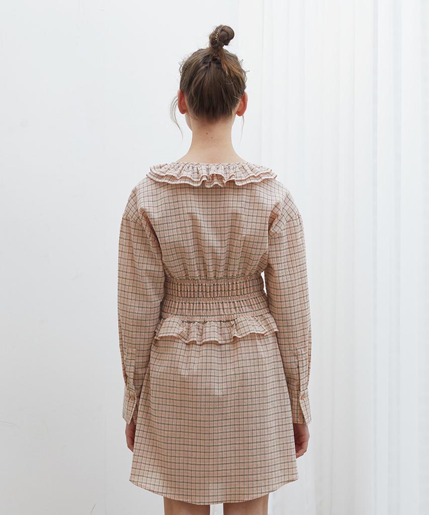 Near And Dear Shirred Waist Check Dress Orange