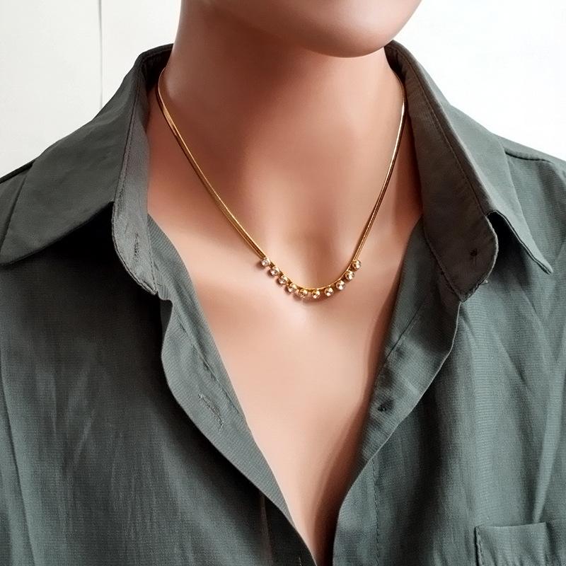 Titanium Titanium Steel White Vermiculite Gold Color Clavicle Chain