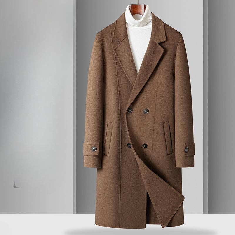 100% Wool Men's Handmade Double-sided Woolen Coat Double-breasted Business Casual Woolen Coat Trench Coat Men's Coat