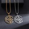 Vintage Viking Celtic Hollow Geometric Moon Pendant Necklace Unique Personalized Fashion Jewelry For Women Men Gift