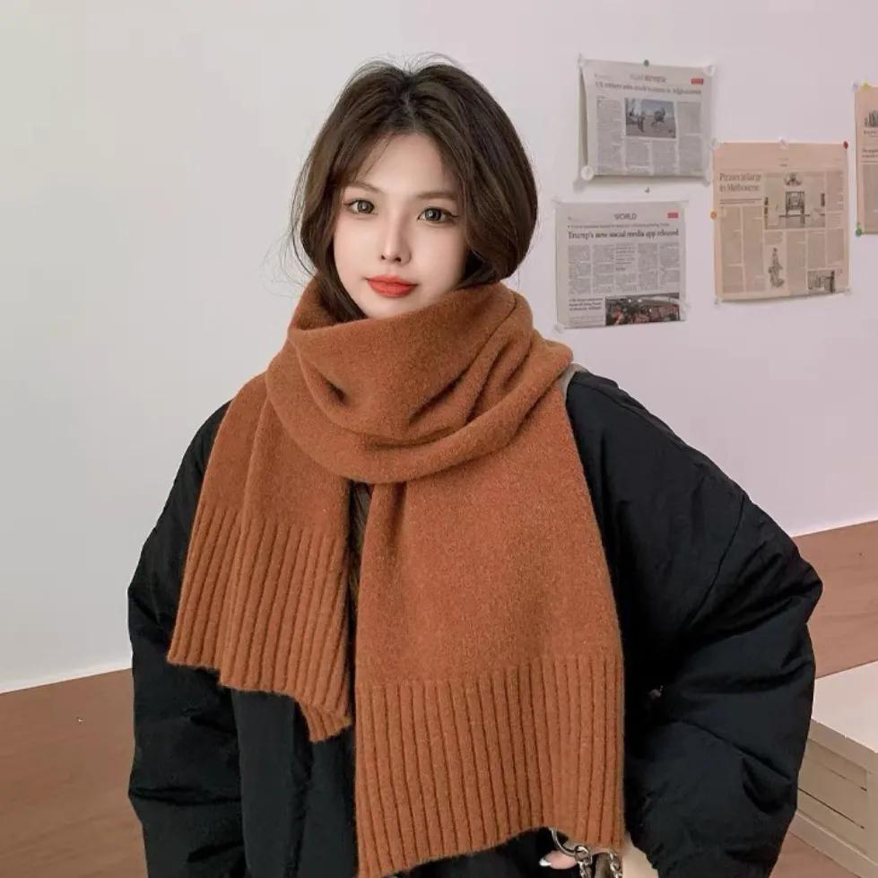 WTEMPO Women's Thickened Windproof Cold-proof Versatile Casual Scarves Solid Color Winter Long Warm Knitted Scarves