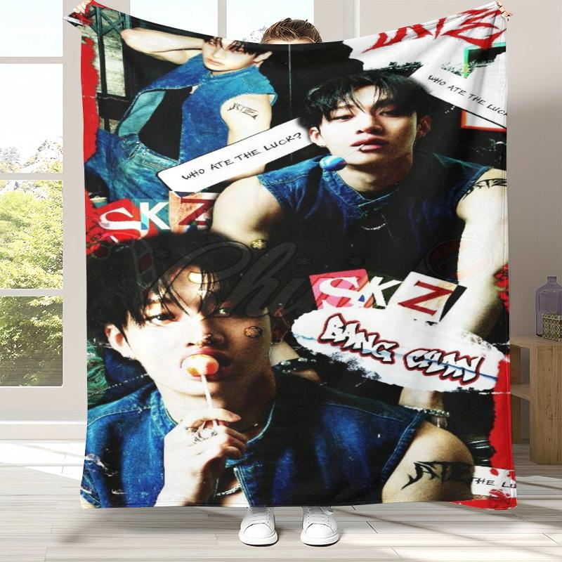 Coperta di Flanella Bang Chan Kpop Stray Kids, Coperta Morbida Calda in Peluche per Casa Camera da Letto Letto Divano Copertura Campeggio Picnic regalo