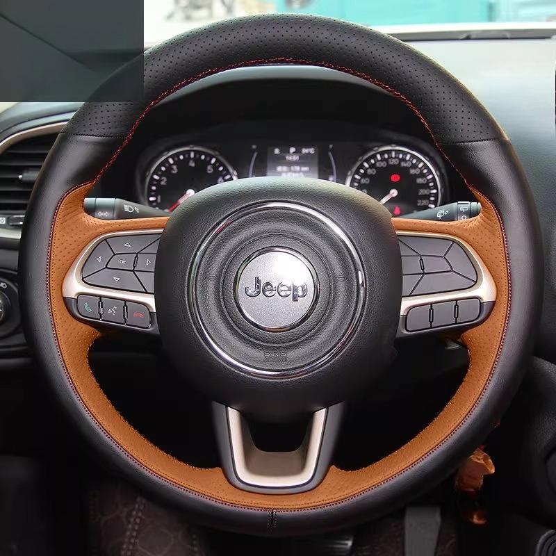 

Ручна вишивка, нековзна, чорна шкіряна накладка на кермо автомобіля Для Jeep Compass Renegade Fiat Toro Tipo Запчастини 3