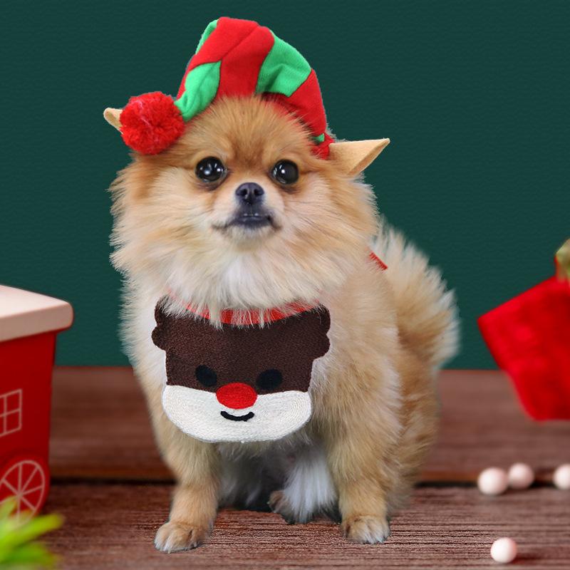 

INS New Korean Christmas Style Reindeer Sugar Cookie Snow Baby Cat Bib Pet Cat Dog Neck Warmer Dog Drool Towel Average Size（With a lon