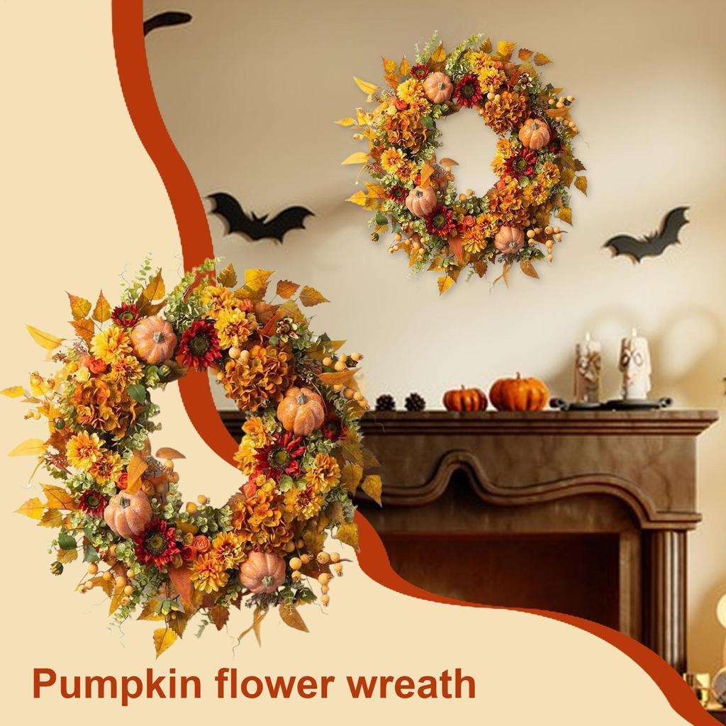 Fall Pumpkin Wreath Berry Wreath Fall Front Door Wreath artificial wreath Halloween decoration Thanksgiving Festive Party Supply