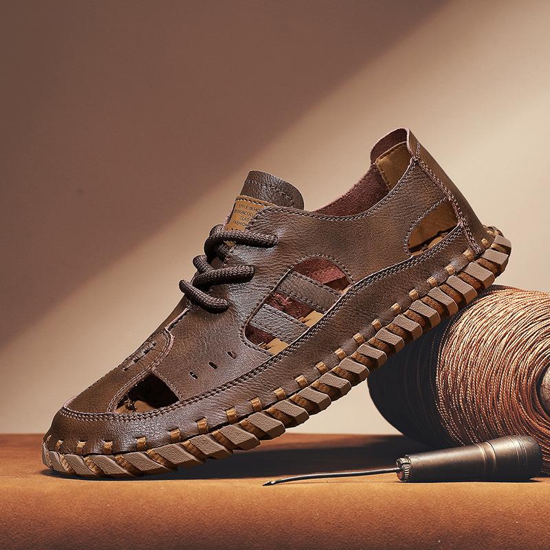 46 Large Size Men's Shoes for Summer Breathable Hollow Large Hole Casual Sports Soft Sole Driving Outdoor Handmade Sandals for Men