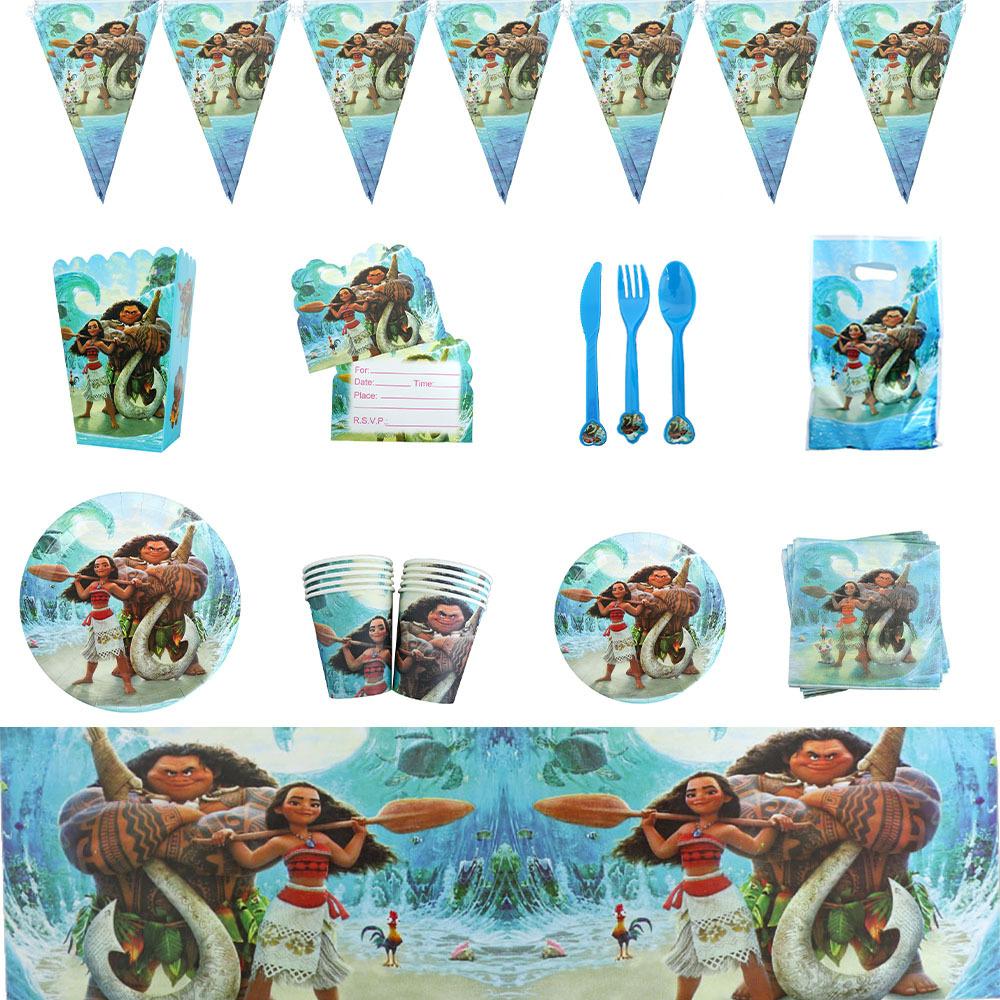 Moana Birthday Party Supplies Disposable Tableware Paper Plates Paper Cups Paper Towels Boy Decoration Green Environmental Protection