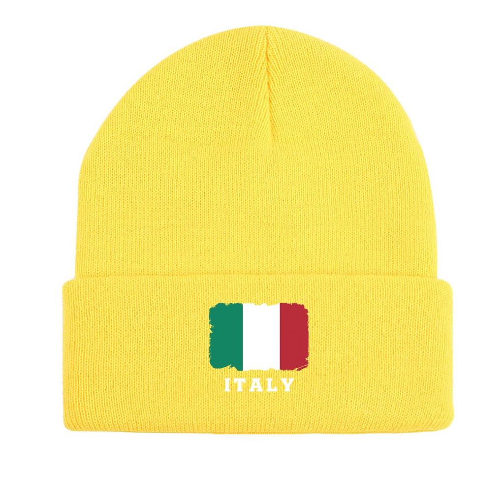Flag of Italy Print Knit Cap Beanie, Patriotic Woman Cap Soft Stretchable Headwear Pompom Beanies Knitted Hat Beanie