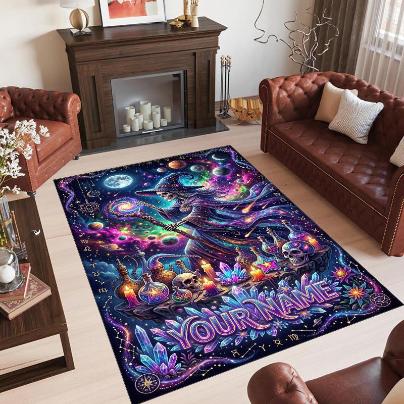 Witchcraft Theme Crystal Velvet Rug Personalized Custom Name Text Soft Floor Mat Home Decor