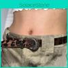 Leopard Print Pu Leather Belt With Vintage Carving And Metal Buckle For Streetwear Style
