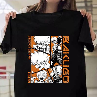 Anime Bakugou Katsuki Printed T-shirts for Women Men Summer Tee Shirt Personality Casual Short Sleeves Round Neck Tops