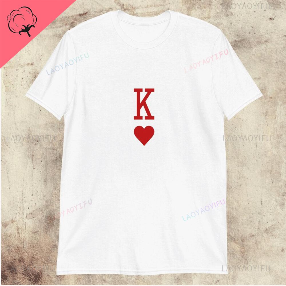 Queen of Hearts Playing Card T-shirt K Q Red Poker Card T Shirt Playing Card Cotton Tees Sustainable Unisex Classic Couple Gift